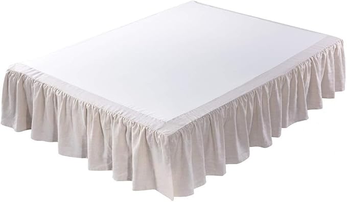 Meadow Park Washed French Linen Bed Skirt, Dust Ruffl, Cal King Size 72" W x 84" L, Drop 16", Super Soft, Ruffle Style, Natural Color