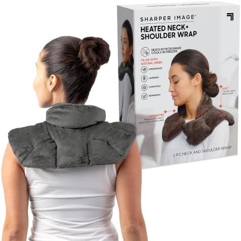 Sharper Image Heated Neck & Shoulder Wrap - Microwavable Warm & Cooling Plush Pad, Scented Aromatherapy (100% Natural Lavender & Herb Spa Blend), Pain Tension Headache Relief Therapy (Pack of 8)