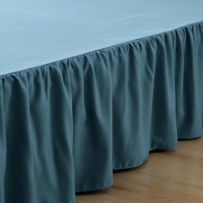Bed Skirt King Size Ruffled Bed Skirts with Split Corners, 14 Inch Drop Dust Ruffle Bed Skirts with Platform, Teal Blue, 14'' King