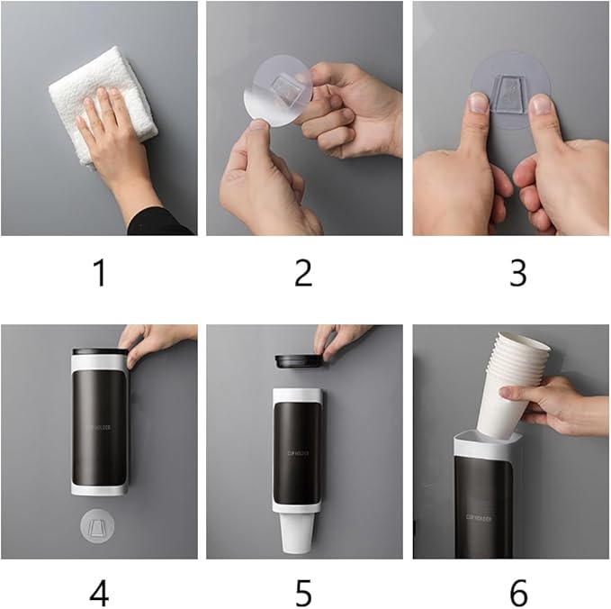Cup Dispenser Wall Mounted, Bathroom Cup Dispenser Holder for 3oz-9.5oz Disposable Paper and Plastic Cups, Water Cooler Cup Dispenser with Adhesive Plate (Large White, 1 Pcs)
