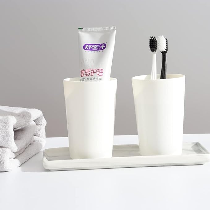 Bathroom Tumbler, Unbreakable Dishwasher, Safe Drink cup, Plastic cup 11 ounces, 2 pieces (white and white)