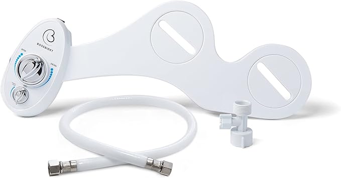 Boss Bidet Luxury White Blue - Bidet Attachment for Toilet Seat - Dual Nozzles, Self-Cleaning, Non-Electric Water Sprayer, Save Money On Toilet Paper and Reduce Waste