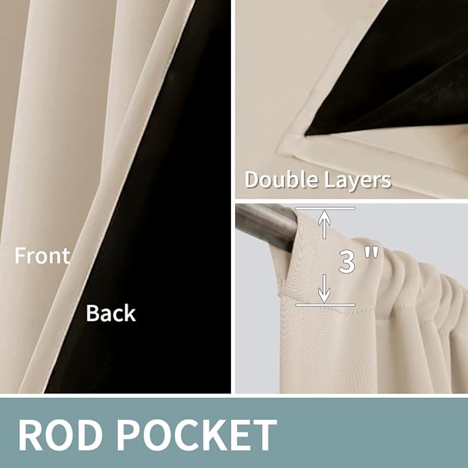 BGment Champagne Blackout Curtains for Bedroom, Full Room Darkening Thermal Insulated Soundproof Rod Pocket Window Curtains Drapes 72 Inch Length, 2 Panels,Each Panel 42 Inch Wide