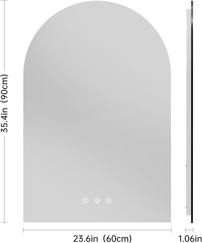Arched Backlit Mirror Bathroom 24"x36"- Frameless LED Bathroom Mirror with Lights, Fogless, Dimmable, 3 Color Changing, Shatterproof, Touch Sensor
