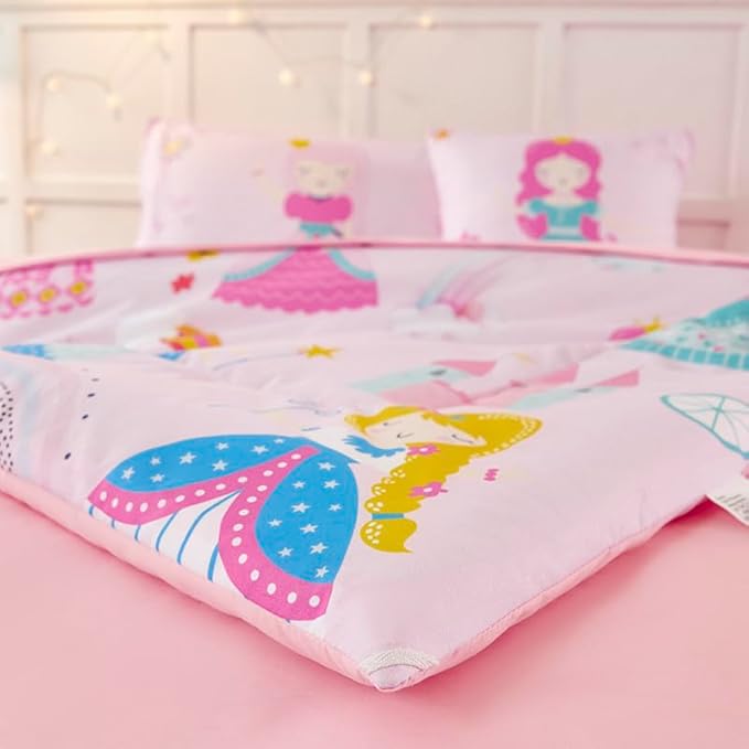 ANGIYUIN 6Pcs Pink Twin Size Comforter Set for Girls Princess Bedding Fairy Tales Castle Kids Bed in A Bag with Sheets Cute Soft Printed Girl Bedding Set for All Season