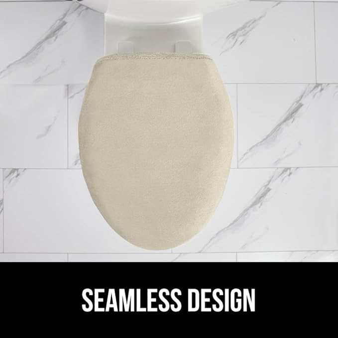 GORILLA GRIP Thick Memory Foam Bathroom Toilet Lid Seat Cover, Soft Velvet Topside, Machine Wash, Plush Cushioned Covers Fits Most Size Lids, Decorative Bath Room Accessories, 19.5x18.5, Champagne