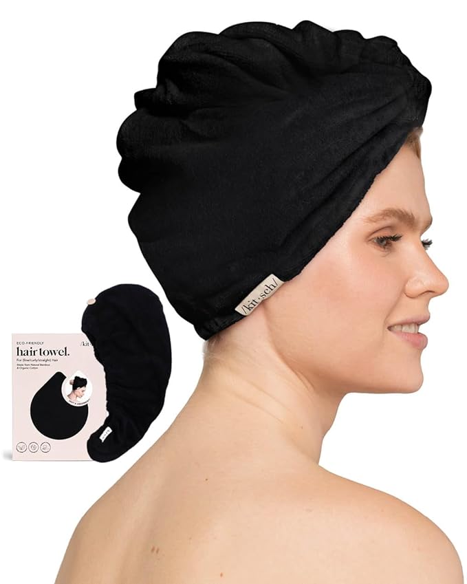 Kitsch Microfiber Hair Towel Wrap for Women - Super Absorbent Hair Drying Towel - Quick Dry, Anti-Frizz - for Long & Short, Wet & Curly Hair - Black