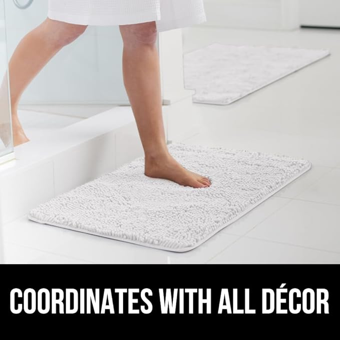 GORILLA GRIP Bathroom Rug Sets, Soft Chenille 2 Piece Area Rugs Set, Toilet Base Mat and 30x20 Carpet, Absorbent Microfiber Washable Mats Dry Quickly, Home Décor and Bath Room Accessories, White
