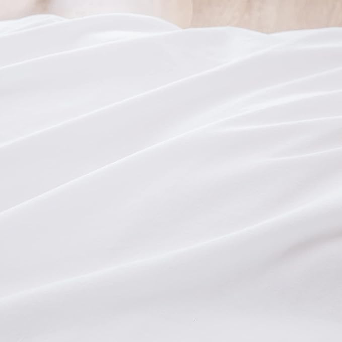 BESTOUCH Duvet Cover Set 100% Washed Cotton Linen Feel Super Soft Comfortable Chic Lightweight 3 PCs Home Bedding Set Solid Bright White Super King Plus