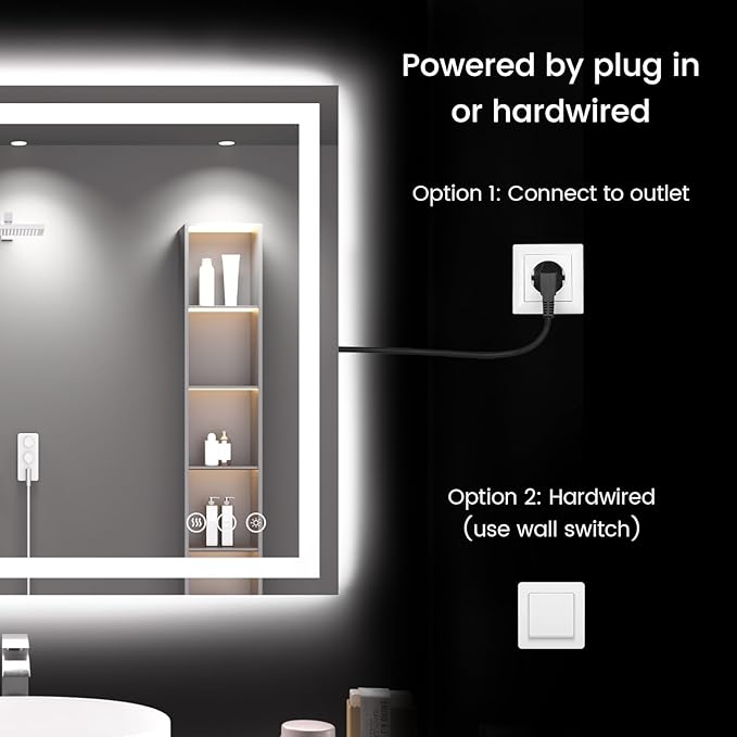 48X40 LED Bathroom Mirror with Lights, Anti-Fog, Backlit + Front Lit (CRI>90), Lighted Bathroom Vanity Mirror for Wall, Memory Function, Dimmable, Tempered Glass, Shatter-Proof, ETL Listed