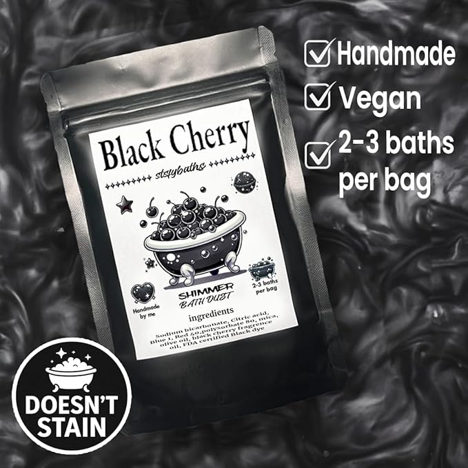Black Cherry Shimmer Bath Bomb in A Bag - Handmade Scented Bath Bombs for Women,Kids and Men - Bulk Bathbomb Fizzies Perfect for Boys and Girls All Ages (Small, Black)