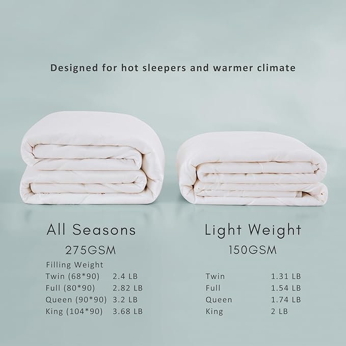 TOSMO 100% Viscose from Bamboo Comforter, Soft Breathable Cooling Silky Duvet Insert, Down Alternative Duvet Insert for Restful Sleep (Full, All Seasons White)