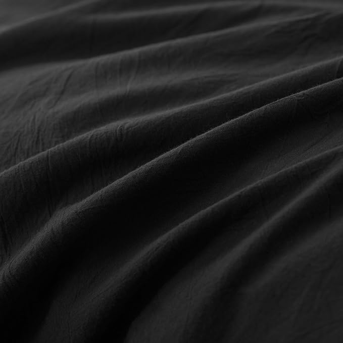 JIYUAN 100% Washed Cotton Duvet Cover Set 3 Pieces Oversized King, 1 Duvet Cover 120x98 Inches(Comforter Not Included) and 2 Pillowcases,Linen Feel Bedding Set Comfy and Breathable,Black