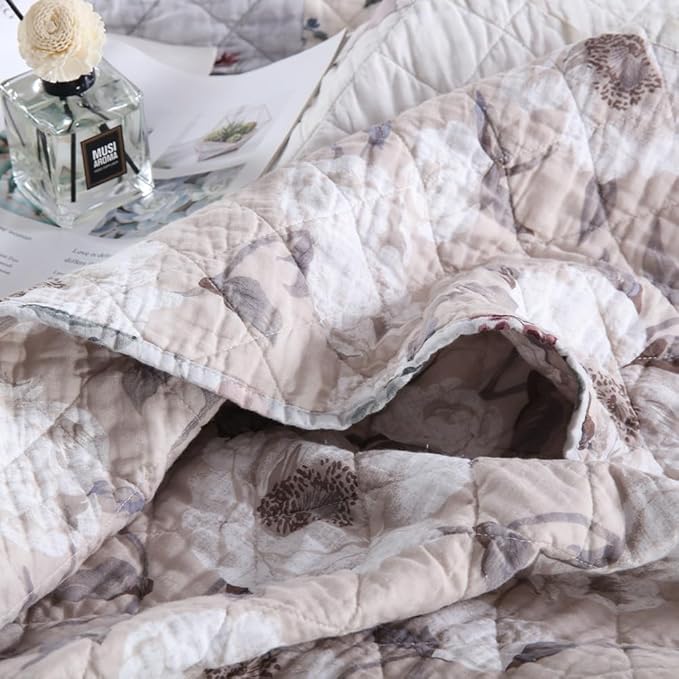 Cotton Bedspread Quilt Bedding Sets 3 Pieces Reversible Coverlet Sets Comforters Vintage Floral Patchwork White Bedspread, King Size