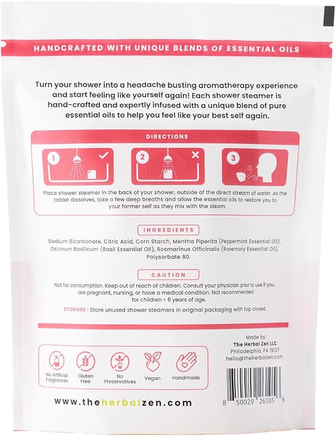 Head Hug Shower Steamers Aromatherapy for Relief - Christmas Gift - Adult Stocking Stuffer - USA Made - Peppermint & Rosemary Shower Bomb Tablets - Soothing Natural Essential Oils (10 Pack)
