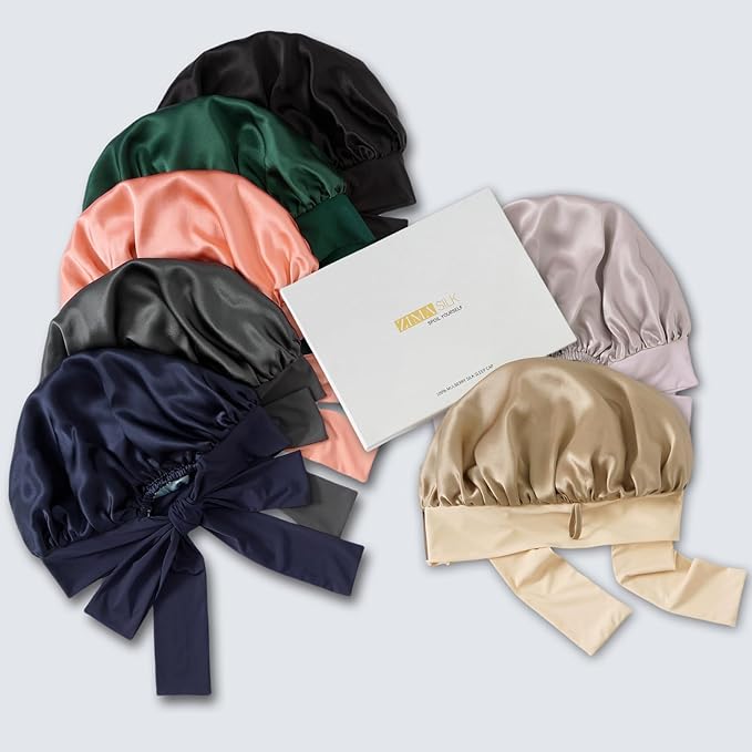 ZIMASILK 100% Mulberry Silk Bonnet for Sleeping Women Long Hair Double Layer Silk Hair Wrap with Tie Band Stay On Head (1Pc, Light Coffee)