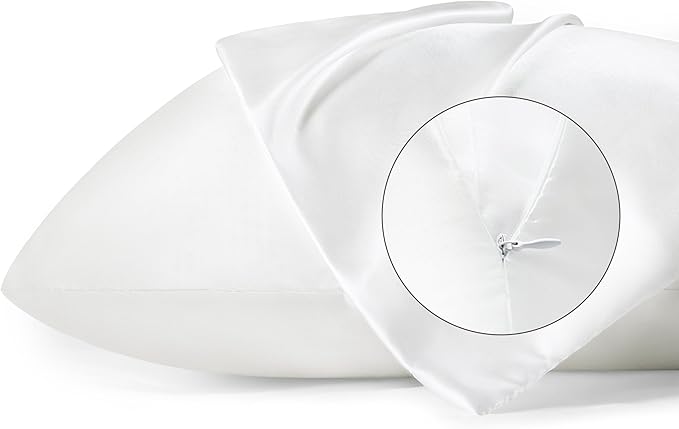 Bedsure Satin Pillowcase with Zipper, Similar to Silk Pillow Cases 2 Pack, Satin King Size Pillow Cases Set of 2, Silky & Soft Pillow Cover for Hair and Skin, Gifts for Women Men, White, 20x36 Inches
