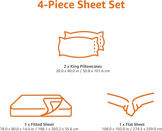 Amazon Basics Cotton Jersey 4-Piece Bed Sheet Set, King, Chambray Blue, Solid
