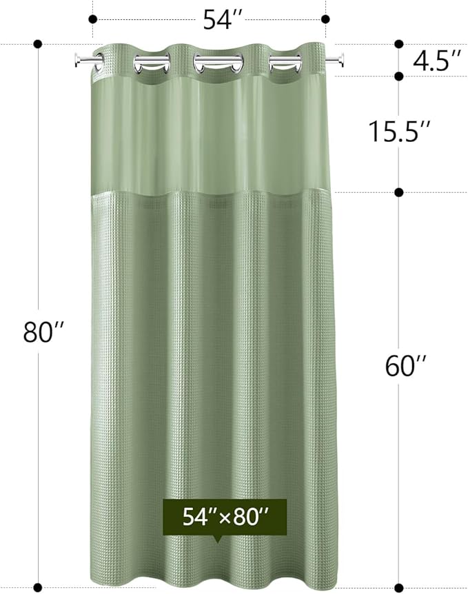 River Dream Sage Green Fabric Shower Curtain Set, Cotton Blend, Waffle Weave, with Snap in Replacement Liner,54 x 80 inches