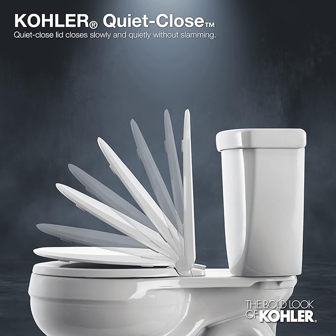 KOHLER K-4639-47 Cachet Round, Grip-Tight Bumpers, Quiet-Close, Quick-Attach Hardware, No Slam Toilet Seat, Almond