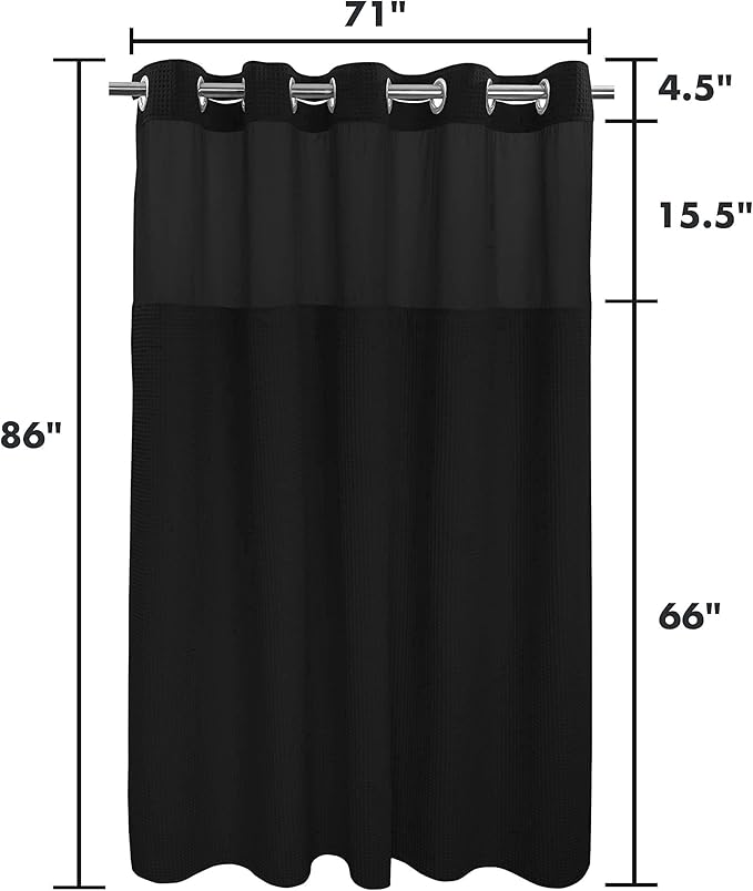 River Dream Black Fabric Shower Curtain Set, Cotton Blend, Waffle Weave, with Snap in Replacement Liner,71 x 86 inches