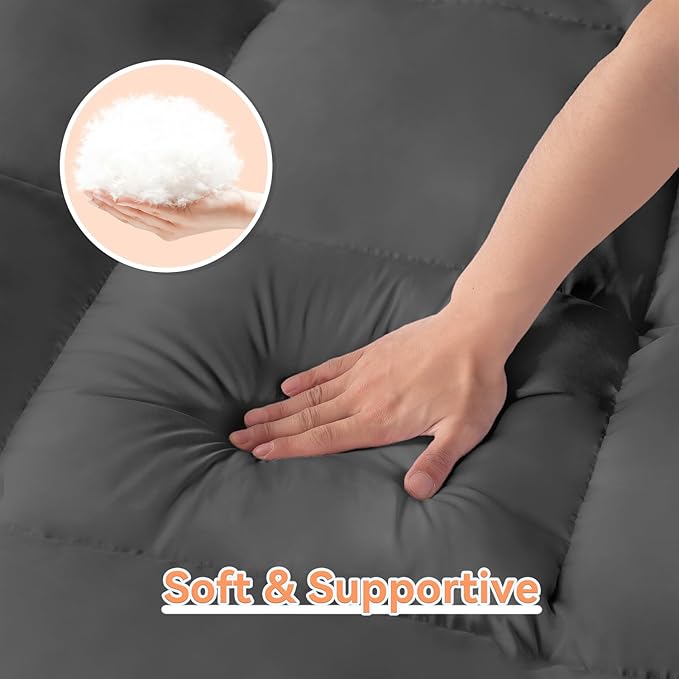 Topllen Cal King Mattress Topper for Back Pain Relief, Extra Thick Pillow Top Plush Mattress Pad with Deep Pocket, Soft Mattress Protector Overfilled Down Alternative (Gray, California King)