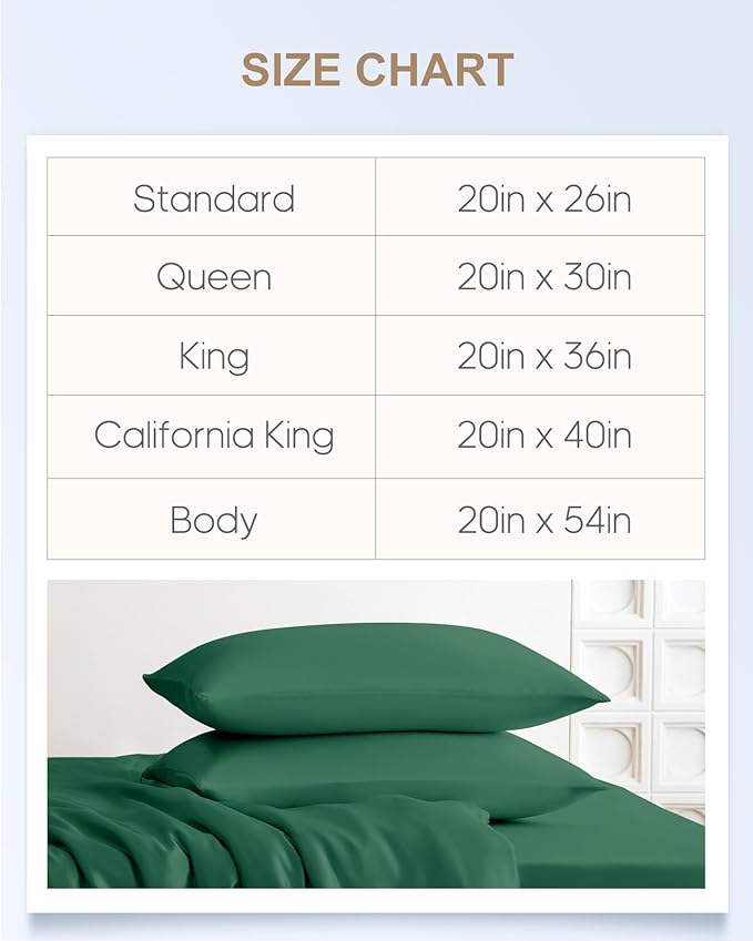 THXSILK Set of 2 100% Mulberry Silk Pillowcase for Hair and Skin, Grade 6A+ Mulberry Silk Pillow Cases 22 Momme, Hypoallergenic Pillow Case Cover with Zipper (Body Size 20"x54", Green)