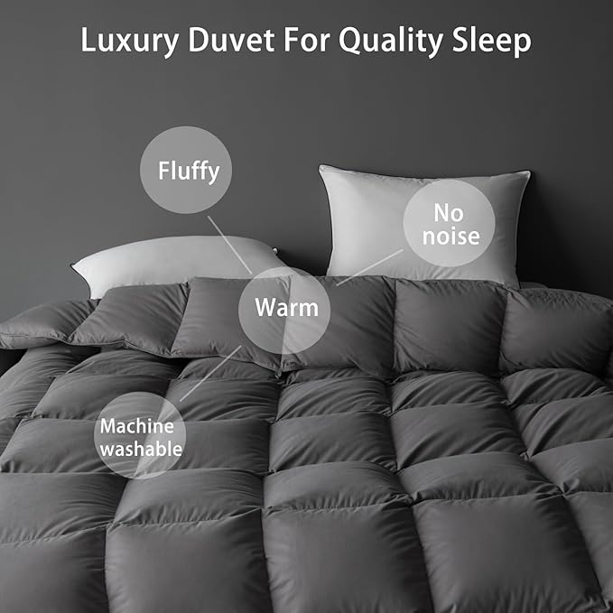Luxury Down Fiber Comforter Oversized King Size - Fluffy and Cozy Duvet Insert for All Seasons - Medium Warmth Hotel Collection Comforters,Gray(120 X 98”)