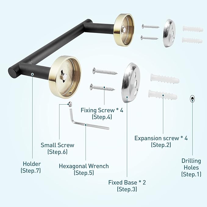 Toilet Paper Holder Matte Black and Gold, Metal Bathroom Rotating Paper Roll on Wall Mounted with Lock, SUS 304 Stainless Steel Mix Color Toilet TP Large Mega Roll Holder Classic