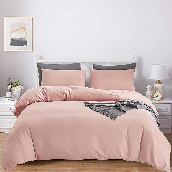 KAREVER Blush Pink Comforter Set Women Full Size Bedding Quilt Set Girls 3 PCs Bed Set Durable Breathable Blanket