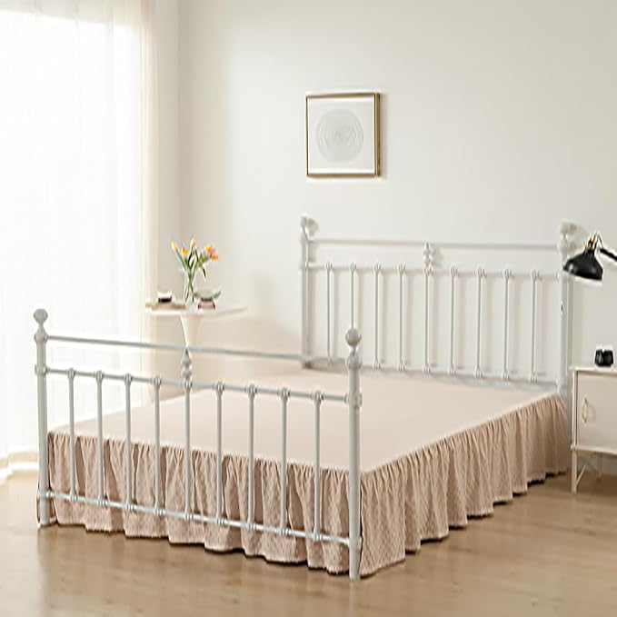 Tufted Dot Bed Skirt King Size,Ruffled Bed Skirt with Split Corners, King Bed Skirt 14 Inch Drop, Boho King Size Bed Skirt Beige for Ruffled Bed Skirt with Split Corners, Bed Skirt King Size