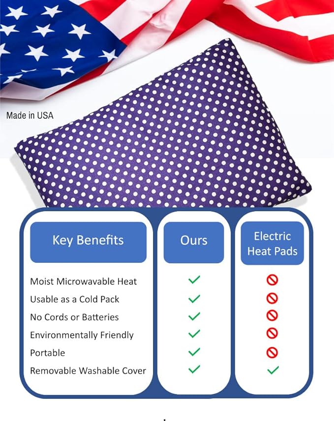 Microwavable Corn Filled Heating Pad and Cold Pack/Washable 100% Cotton Cover (Polka Dot - Purple, 7.5in W x 11in L)