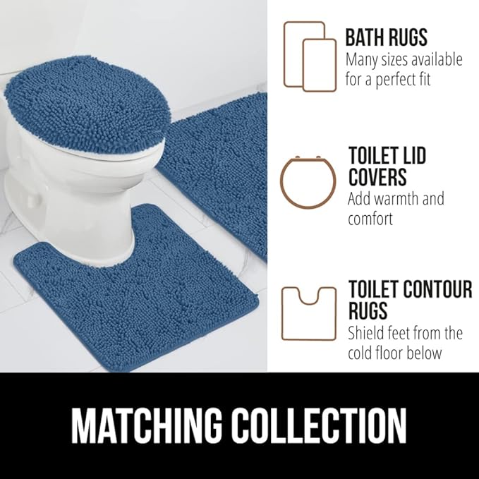 GORILLA GRIP Bath Rug Mat, Thick Soft Absorbent Chenille, Quick Dry Microfiber Mats, Rubber Backing Washable Shower Floor Rugs, Bathmat Runner, US Designed Bathroom Home Decor Accessories 24x17, Blue