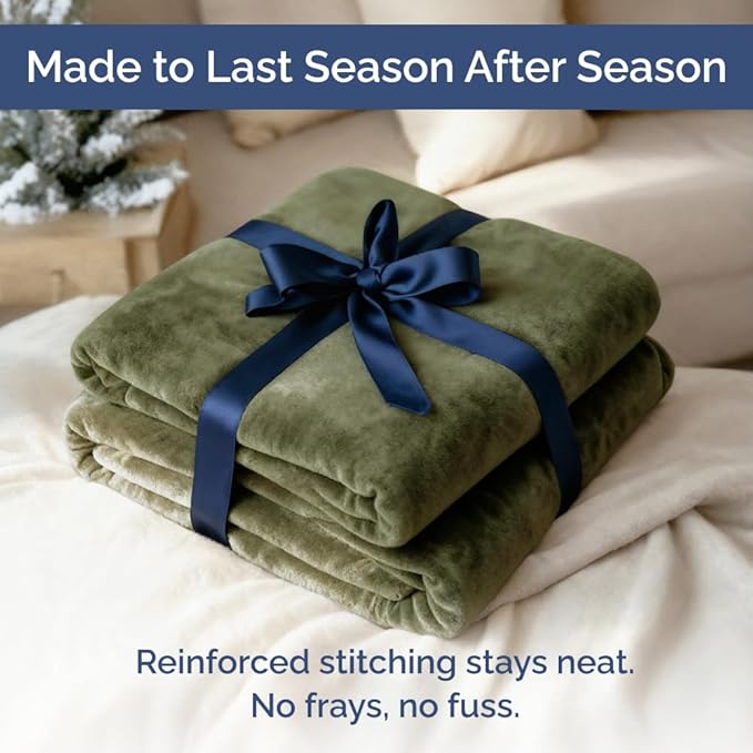 Ultra Soft Fleece Blanket Twin Size - Flannel Fleece Luxury Twin Blanket - Lightweight for Couch Bed Chair - Thick, Warm and Breathable - All Season Cozy Fuzzy, Anti-Static Microplush Bedding, Olive