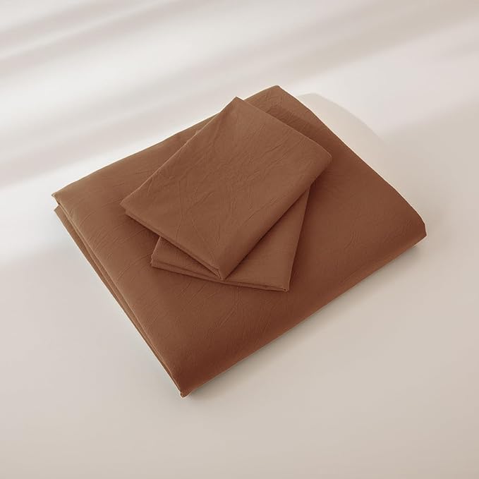 JIYUAN 100% Washed Cotton Duvet Cover Set 3 Pieces King, 1 Duvet Cover 104x90 Inches(Comforter Not Included) and 2 Pillowcases,Linen Feel Bedding Set Comfy and Breathable,Burnt Orange