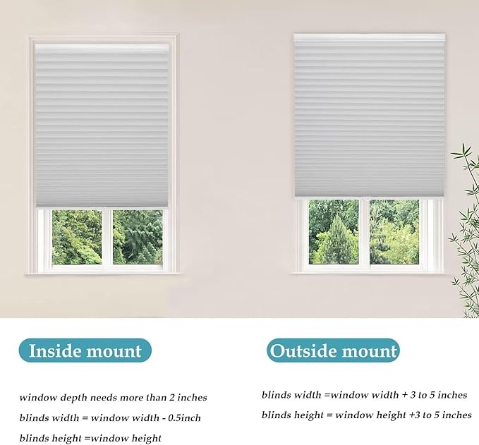 MYshade 1.5-Inch Cellular Cordless Light Filtering Shades,Thermal Insulating Noise Reducing Waterproof Blinds,Honeycomb Window Treatments for Indoor Light Control (Grey-24 W x 50" H)