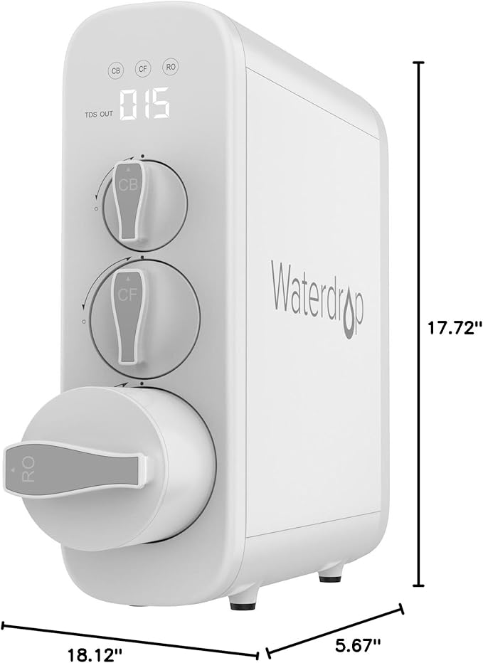 Waterdrop G3P600 Reverse Osmosis System, 8 Stage Tankless Reverse Osmosis Water Filter, NSF/ANSI 42 & 53 & 58 & 372 Certified, Under Sink RO System, 2:1 Pure to Drain, Smart LED Faucet