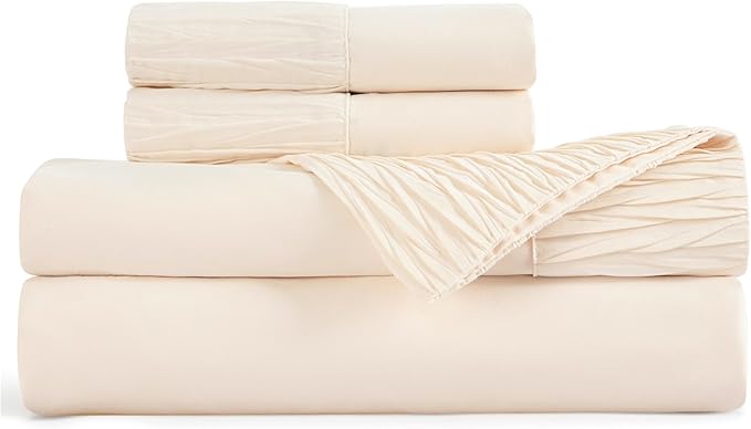 Bedsure Queen Sheet Set - 4 Pieces Soft Queen Size Sheets - Breathable & Cooling - Hotel Luxury - Easy Care Polyester Microfiber Bedding for Women, Men, Light Beige