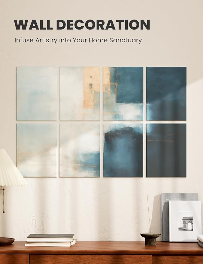 Wall Art Acoustic Panels,35''X24''Soundproof Wall Panels-8-Pack with 50 Adhesive Tabs, Decorative Sound Absorbing Panels for Living Room and Recording Studio, Offices-Azure Horizon