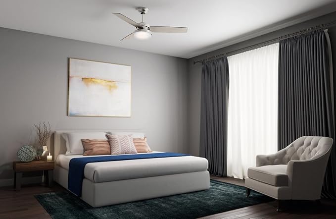Hunter 52 inch Indoor Ceiling Fan with LED Light and Remote Control - Standard Mount White Ceiling Fan, 3 Blades, For Bedroom, Living Room, or Kitchen - Sentinel 59169, Fresh White