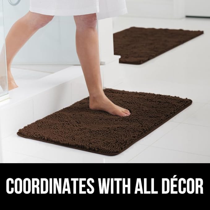GORILLA GRIP Bathroom Rug Sets, Soft Chenille 2 Piece Area Rugs Set, Toilet Base Mat and 30x20 Carpet, Absorbent Microfiber Washable Mats Dry Quickly, Home Décor and Bath Room Accessories, Brown