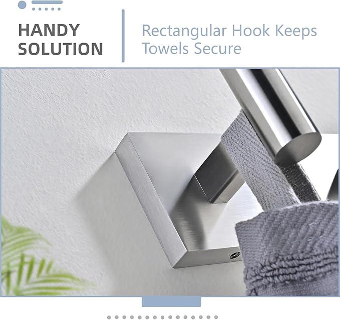 Brushed Nickel Bathroom Hardware Set, Toilet Paper Holder with 2 Square Towel Hooks, 3PCS SUS 304 Stainless Steel Set, Wall Mounted, Rust Resistant, Modern Fingerprint-Free Finish (Silvery)