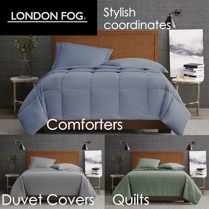 London Fog Garment Washed Solid Duvet Set Grey Microfiber 3-Piece Full/Queen Duvet Set, Solid Themed, Adult and Teen, Oeko-TEX Certified