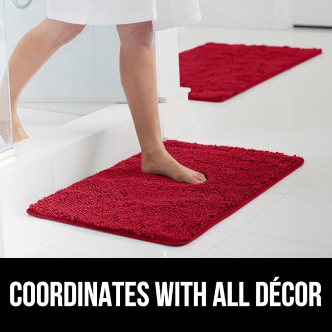 GORILLA GRIP Bathroom Rug Sets, Soft Chenille 2 Piece Area Rugs Set, Toilet Base Mat and 30x20 Carpet, Absorbent Microfiber Washable Mats Dry Quickly, Home Décor and Bath Room Accessories, Red