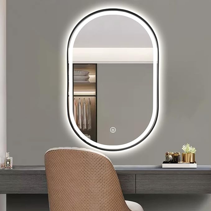 36"x24" Oval LED Bathroom Mirror with Lights, Black Anti Fog Lighted Vanity Mirror Wall Mounted, Stepless Dimmable LED Oval Mirror, Memory, ShatterProof, Front/Backlit, Horizontal/Vertical