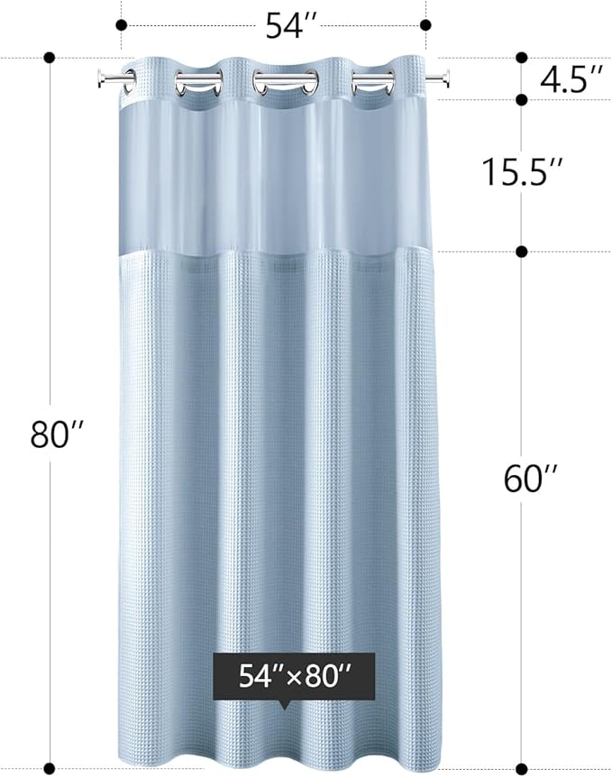 River Dream Misty Blue Fabric Shower Curtain Set, Cotton Blend, Waffle Weave, with Snap in Replacement Liner,54 x 80 inches