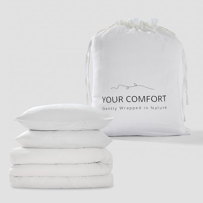 White Duvet Cover King, 100% Sandwashed Cotton Soft King Size Duvet Cover Set 3 Pieces with Zipper Clousre & Corner Buttons (White, King 104 x 90)