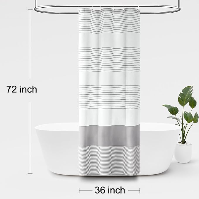 Awellife Boho Gray Shower Curtain for Bathroom Stripe Shower Curtain Boho Farmhouse Cotton Grey 72" L x 36" W