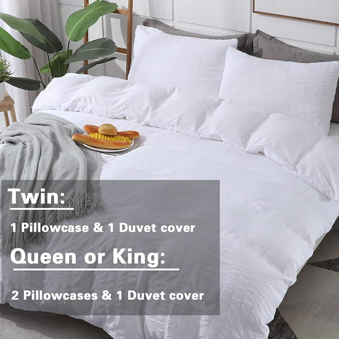 AveLom White Duvet Cover King (104 x 90 inches), 3 Pieces (1 Duvet Cover + 2 Pillow Cases), Seersucker Textured Ultra Soft Washed Microfiber, Textured Duvet Cover with Zipper Closure, Corner Ties
