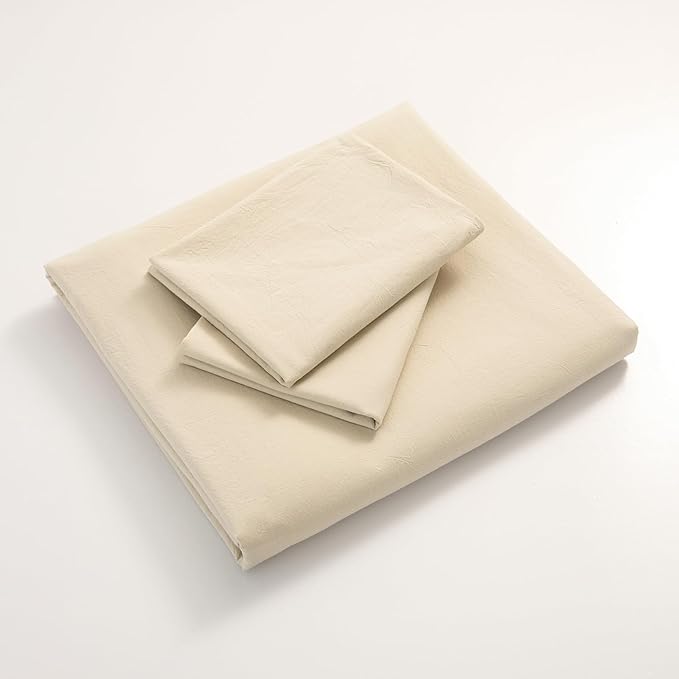 JIYUAN 100% Washed Cotton Duvet Cover Set 3 Pieces Full, 1 Duvet Cover 80x90 Inches(Comforter Not Included) and 2 Pillowcases,Linen Feel Bedding Set Comfy and Breathable,Heathered Beige